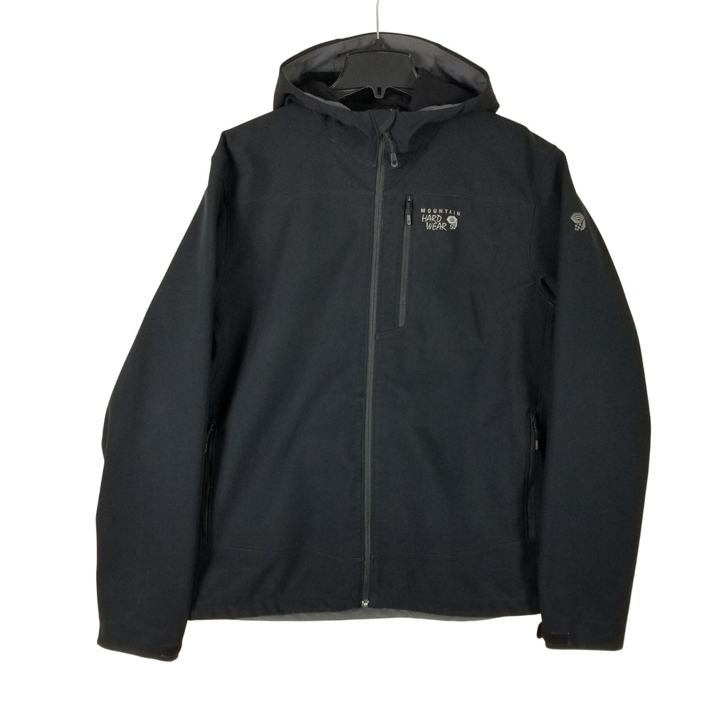 Mountain Hardwear Softshell Jacket Mens XL Black Hooded Full Zip Stretch SH
